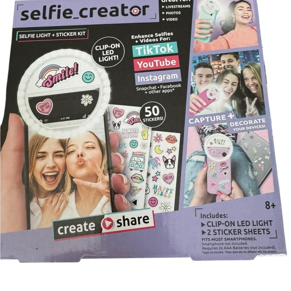 Other - 5/$25 NWT Selfie Creator Kit with LED Light and Stickers